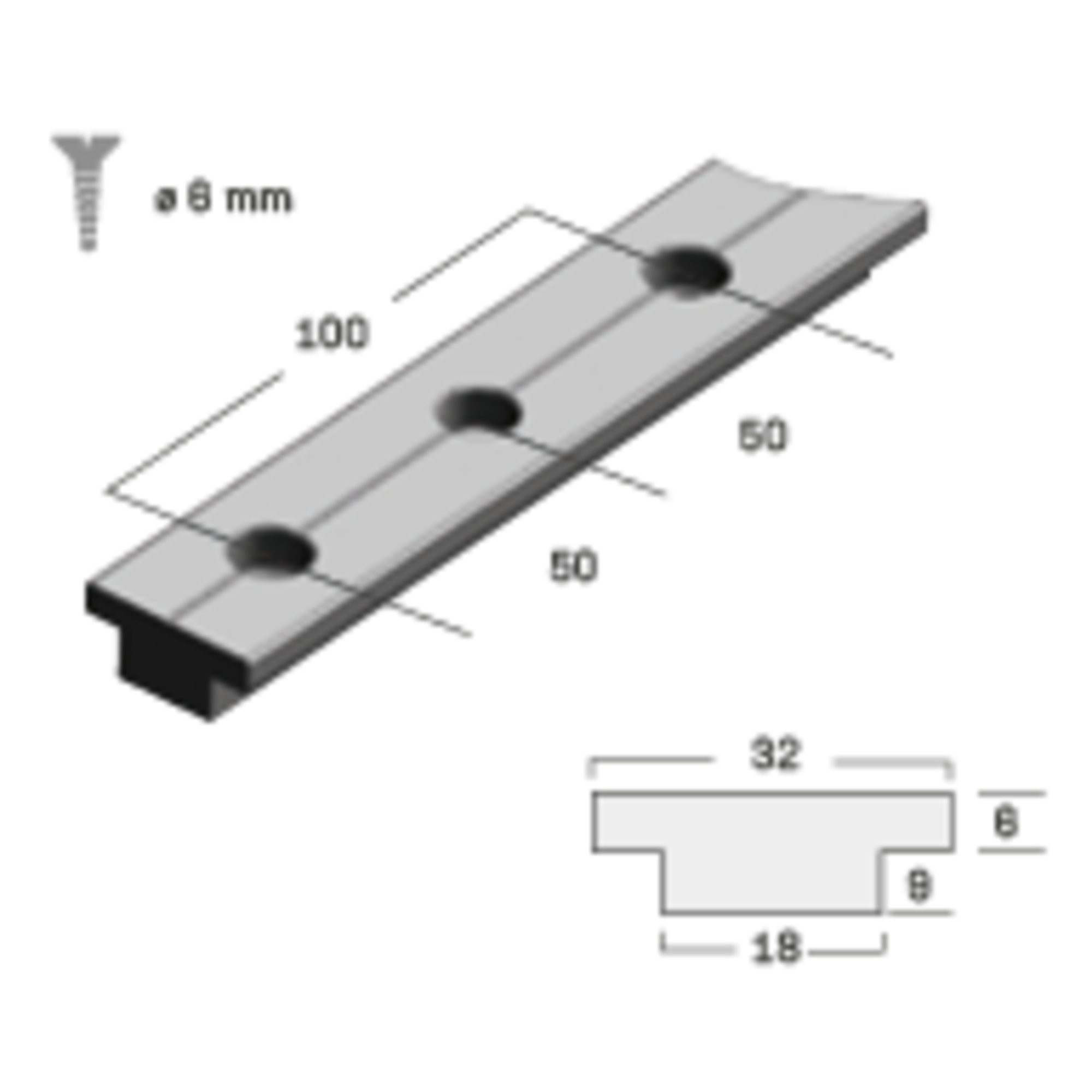 T-Schiene 32 x 6 mm