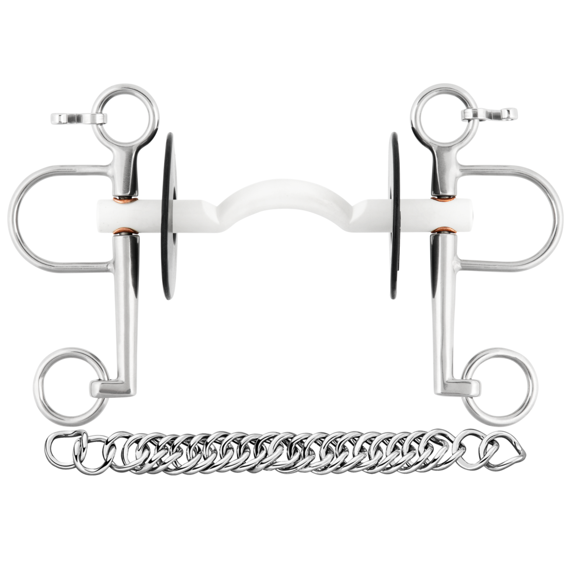 Nathe Pelham 15 mm mit weicher Stange, Zungenfreiheit und langen Anzügen