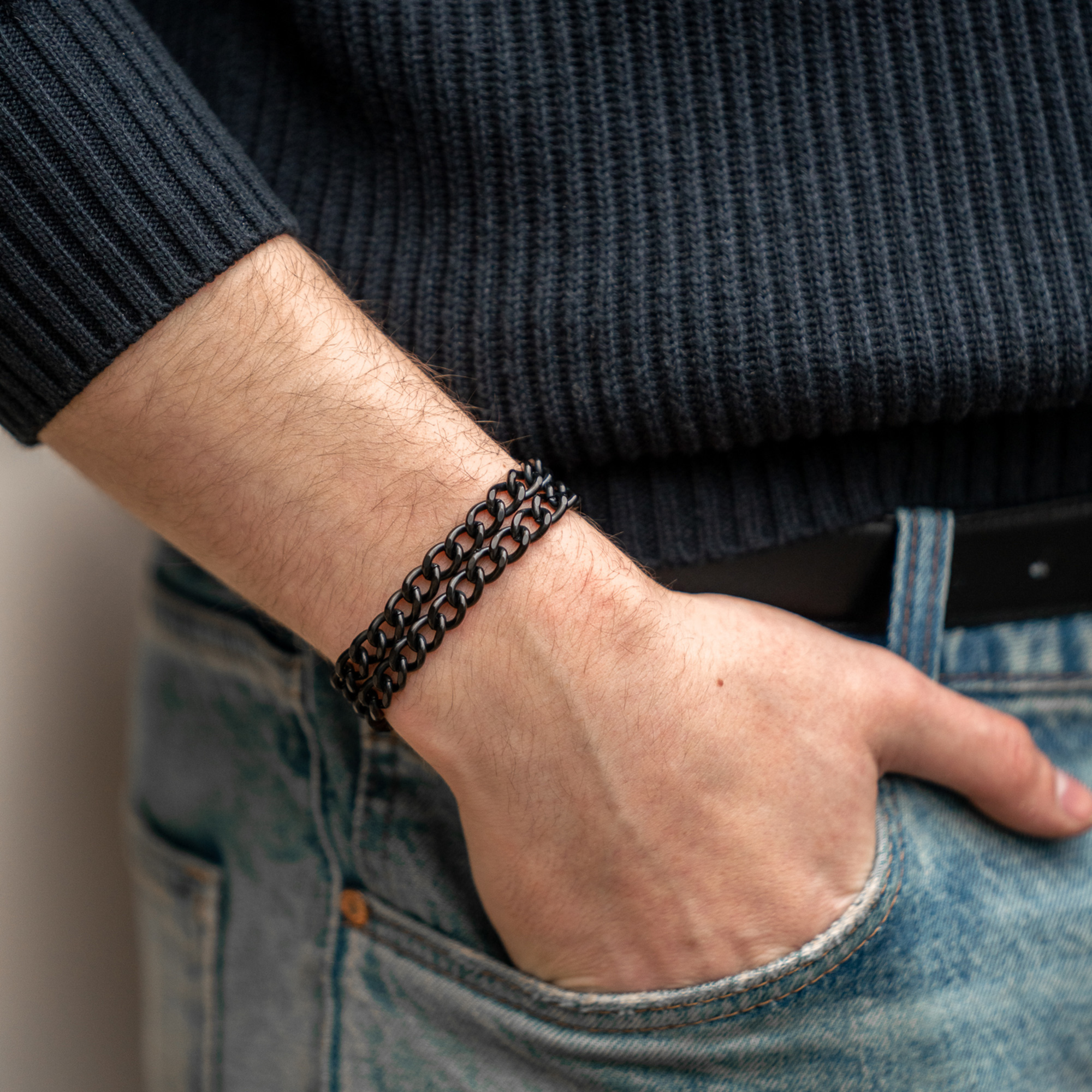 Armband 2-reihig, Edelstahl schwarz mit Diamond Like Carbon Oberfläche