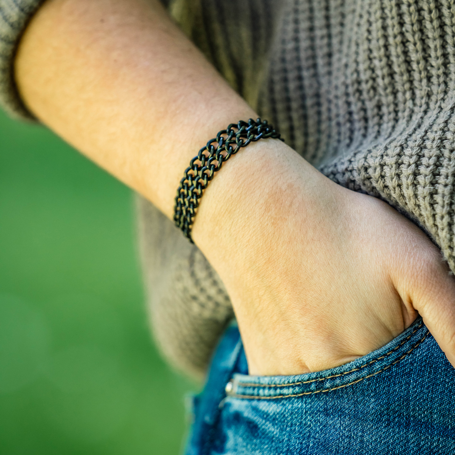 Damen Armband 2-reihig, Edelstahl schwarz mit Diamond Like Carbon Oberfläche