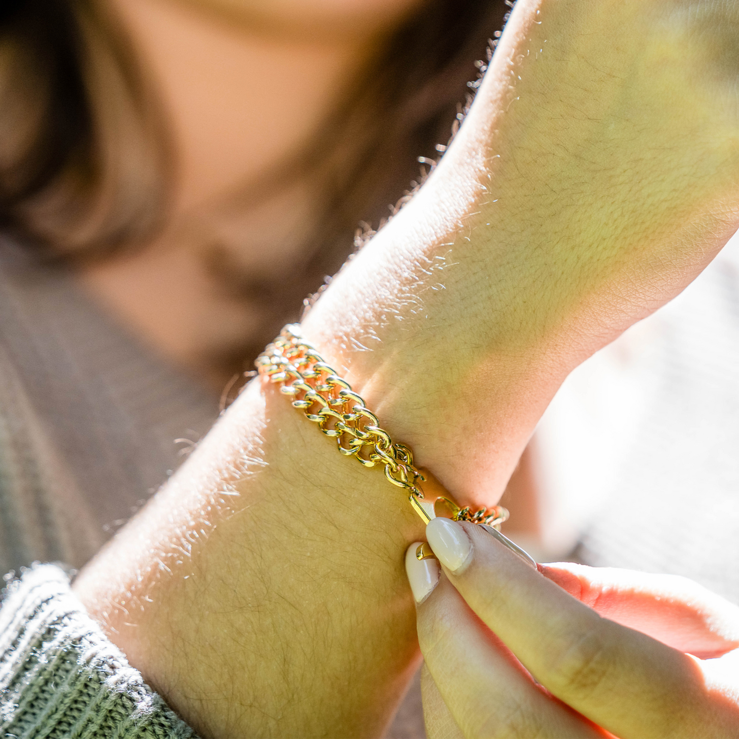 Damen Armband 2-reihig, Edelstahl gold (18 Karat Hartvergoldung)