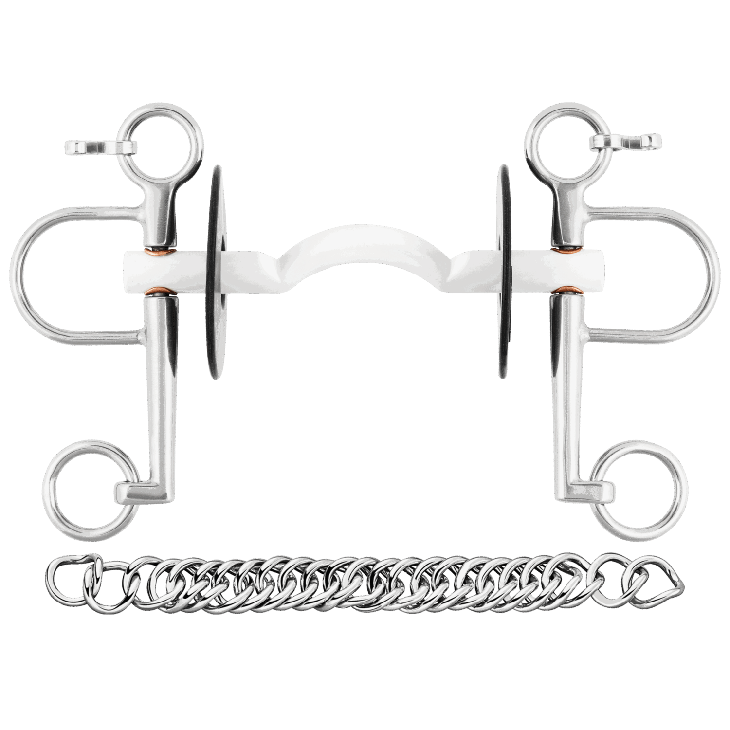 Nathe Pelham 15 mm mit harter Stange, Zungenfreiheit und langen Anzügen