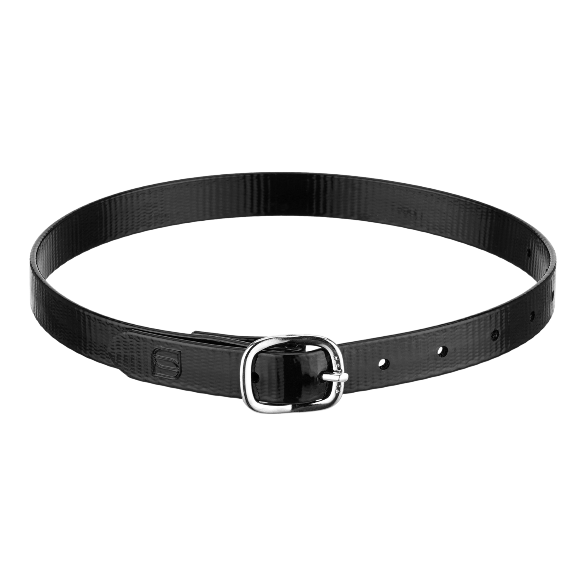 Sporenriemen - 45 cm, BioThane® Glossy schwarz, Schnalle silber