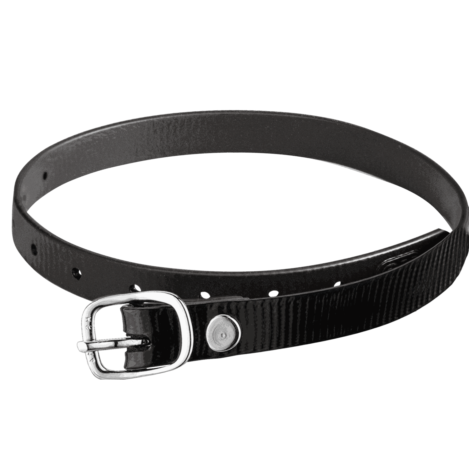 Sporenriemen - 45 cm, BioThane® Glossy schwarz, Schnalle silber
